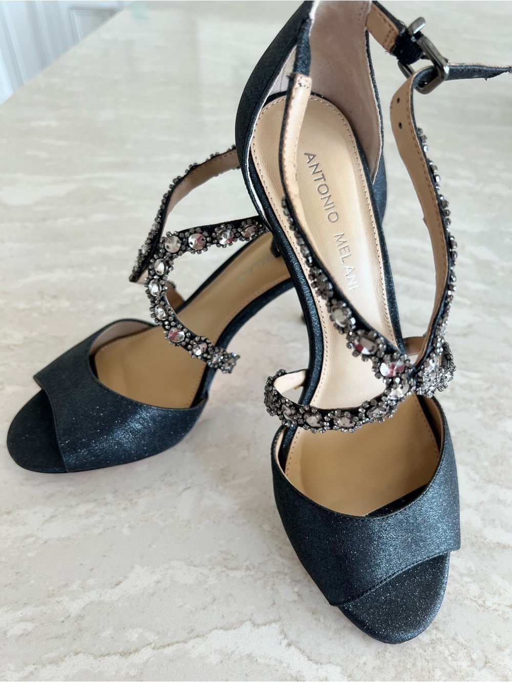 ANTONIO MELANI Black Jeweled Strappy heels Size 8